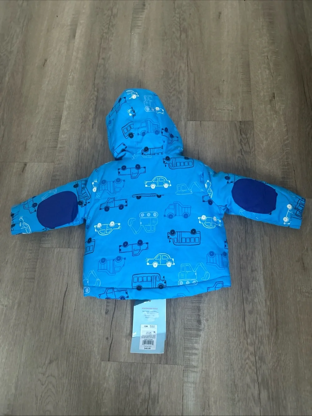 Cat & Jack Bright Blue Hooded Jacket with Vehicle Print